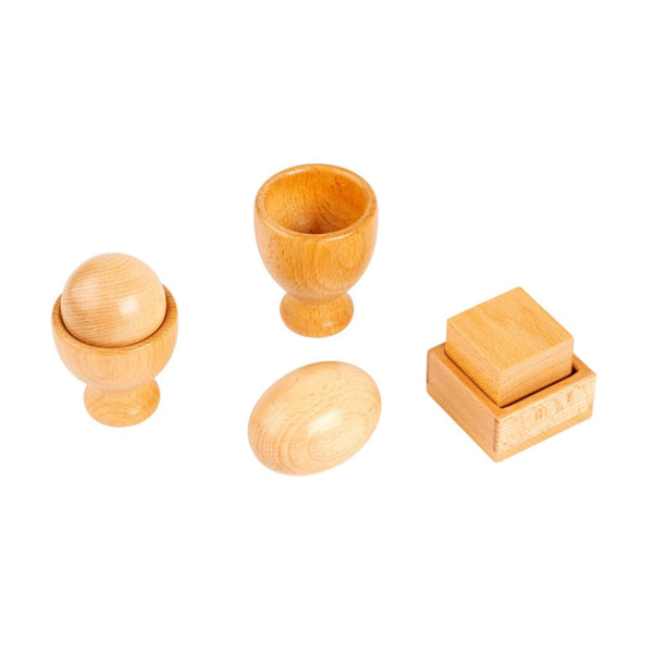 Objetos 3D para encaixe: ovo - copo; cubo - caixa
